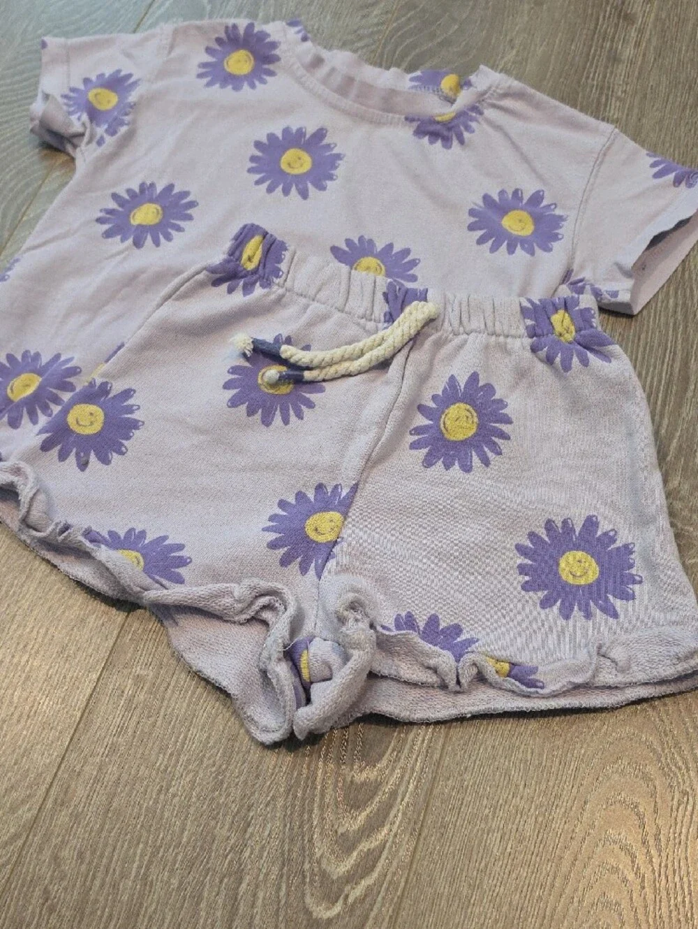 Zara Lilac Daisy Tee with Matching Shorts And Pink Dress